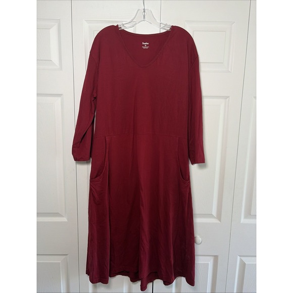 Svaha Sweaters - Svaha V-Neck Midi Dress Womens Size 3X Red Pockets Organic Cotton Long Sleeve
